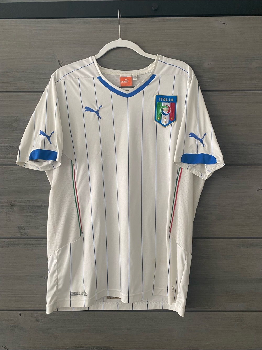 Puma Italy White with Blue Pinstripe Men's Soccer Jersey